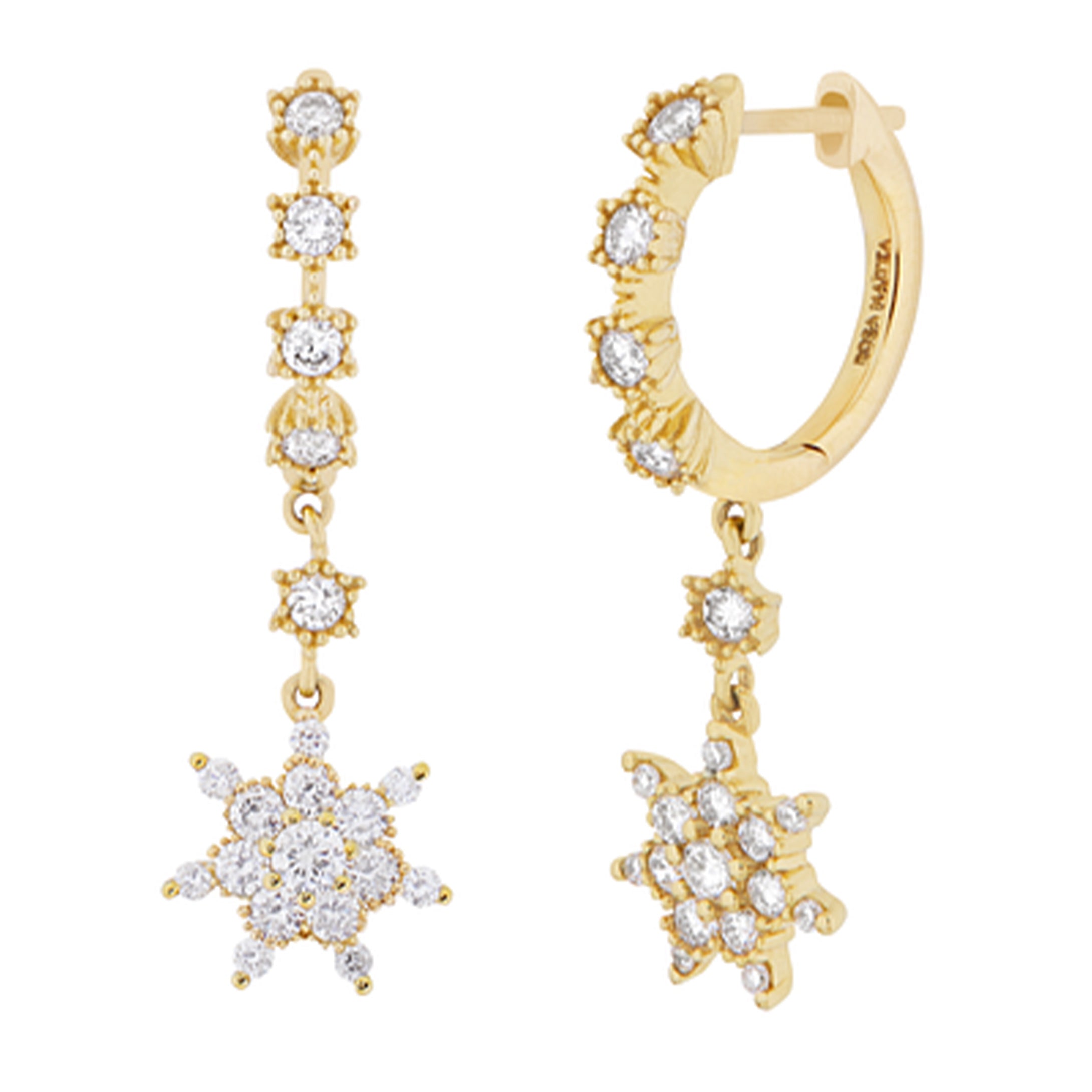 Boucles D'oreilles Créoles Plaqué Or - Pampilles étoiles Ajourées - Marque Tata Gisèle - Neuf